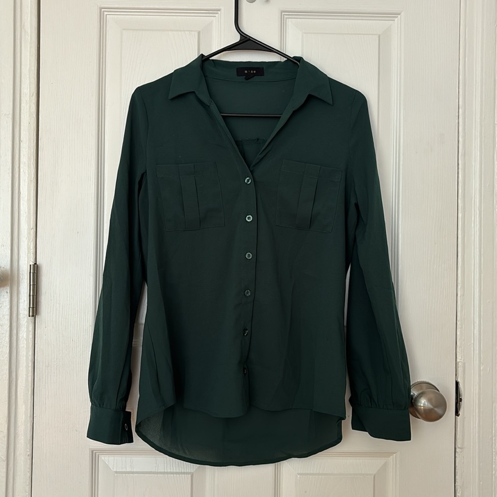 Hunter Green 3/4 Sleeve Button-up Top — mine, S